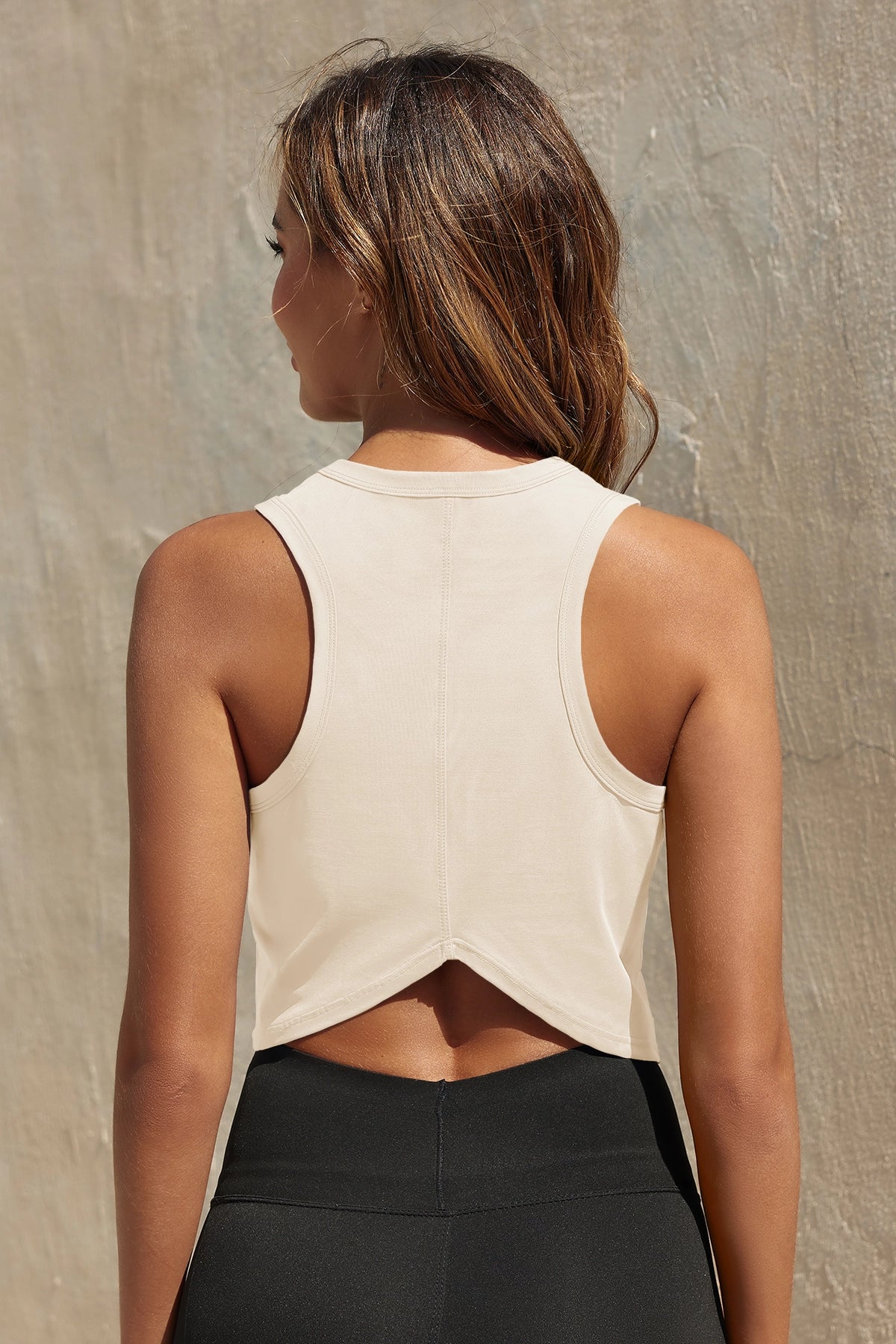Womens Beige Workout Cropped Tank Tops Fisoew