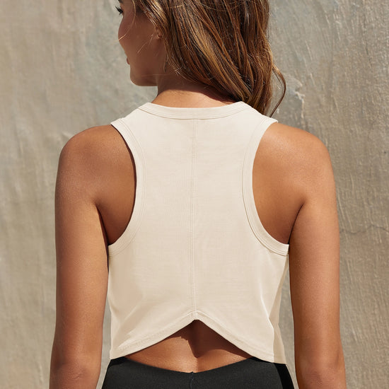 Womens Beige Workout Cropped Tank Tops Fisoew - Fisoew