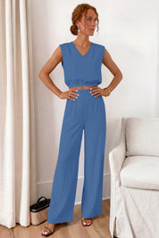 Fisoew Women's Navy Linen Lounge 2 Piece Outfits - Fisoew