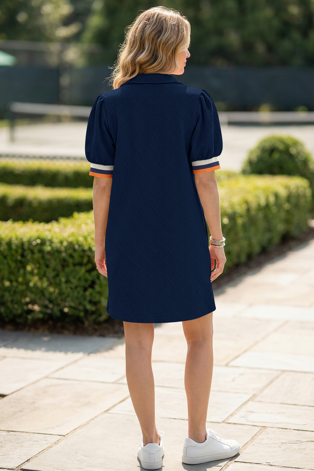 Fisoew Women‘s Navy Summer Puff Short Sleeve Mini Dress - Fisoew