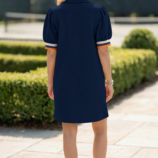 Fisoew Women‘s Navy Summer Puff Short Sleeve Mini Dress - Fisoew