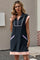Womens Dark Blue Half-Zip Contrast Casual Mini Dress Fisoew - Fisoew