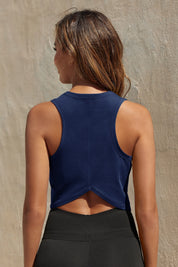 Womens Navy Workout Cropped Tank Tops Fisoew