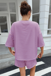 Womens Violet Striped Short Sets 2 Piece Fisoew - Fisoew