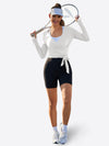 Fisoew Women‘s White Wrap Tie Tops Long Sleeve Workout Shirts - Fisoew