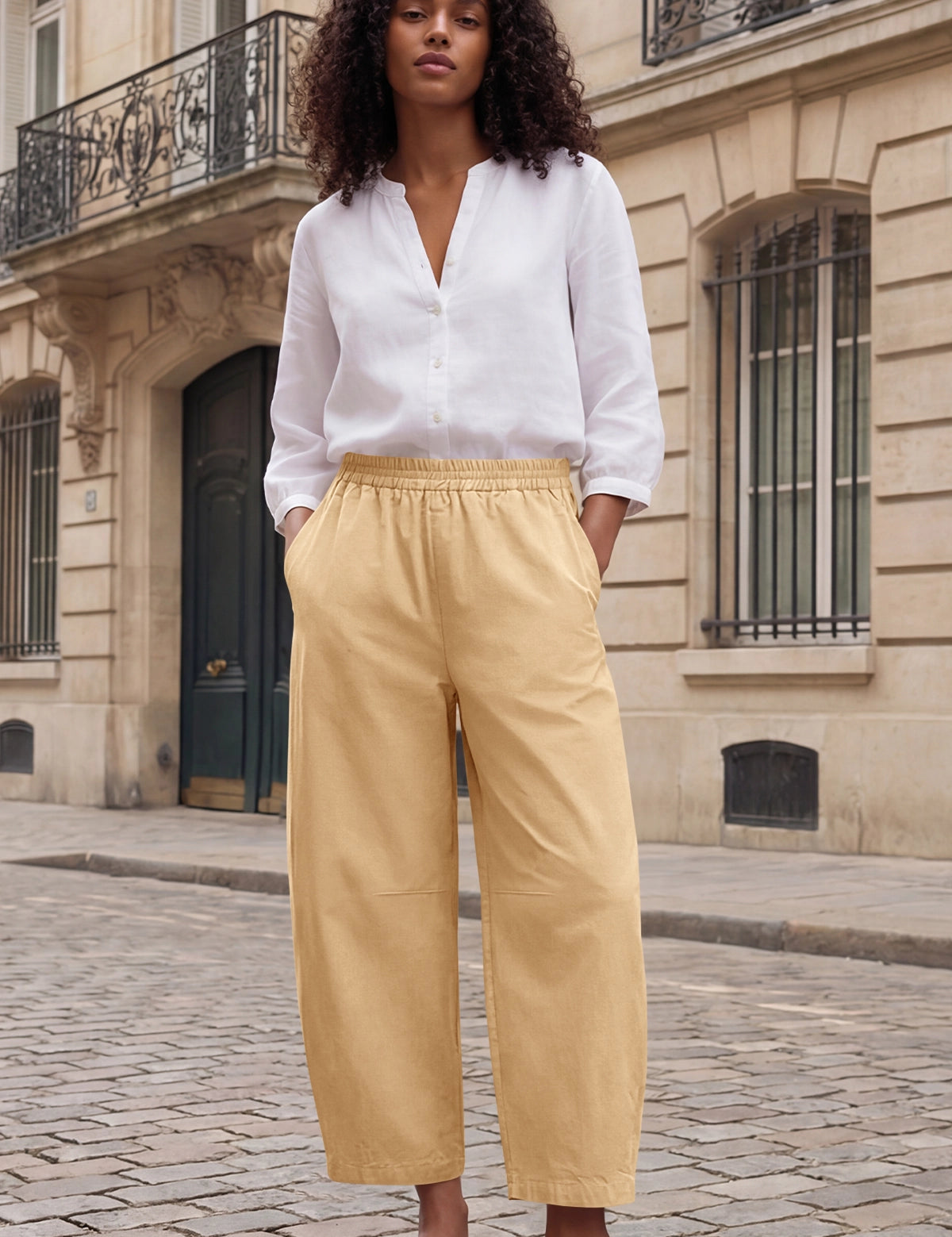 Fisoew Women's Khaki Wide Leg Barrel Pants - Fisoew