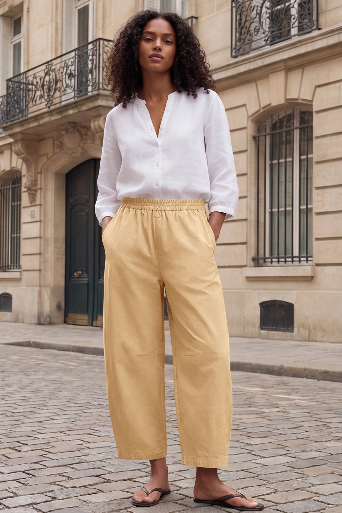 Fisoew Women's Khaki Wide Leg Barrel Pants