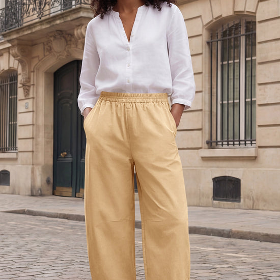 Fisoew Women's Khaki Wide Leg Barrel Pants - Fisoew