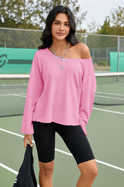 Fisoew Women's Pink Off The Shoulder Y2k Sweatshirts - Fisoew