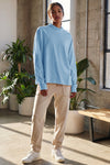 Mock Neck Solid Long Sleeve Tops - Fisoew