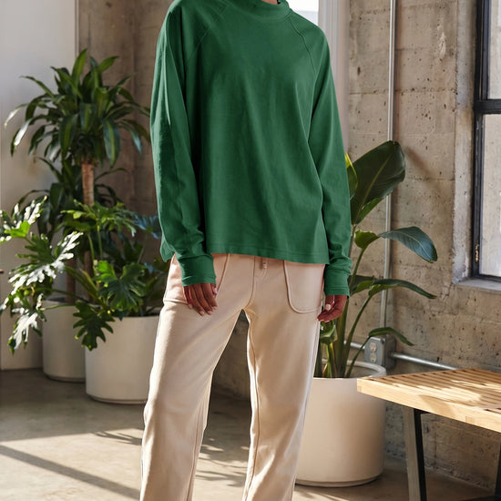 Mock Neck Solid Long Sleeve Tops - Fisoew