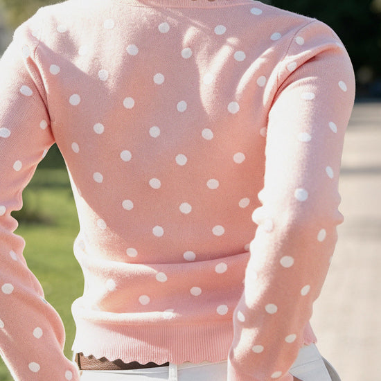 Polka Dot Slim Fit Knit Long Sleeve Tops - Fisoew