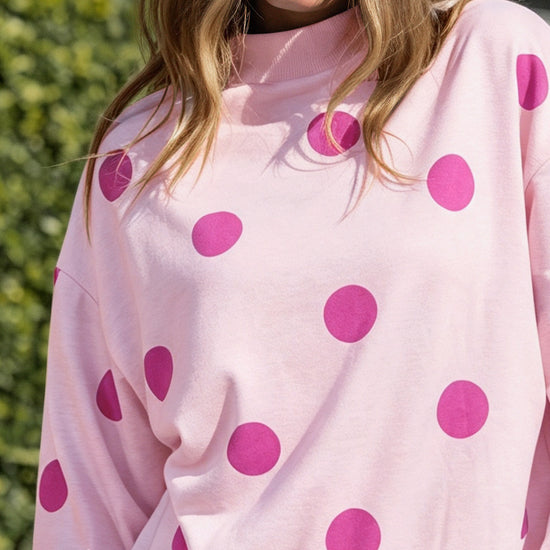 Mock Neck Long Sleeve Polka Dot Sweatshirts - Fisoew