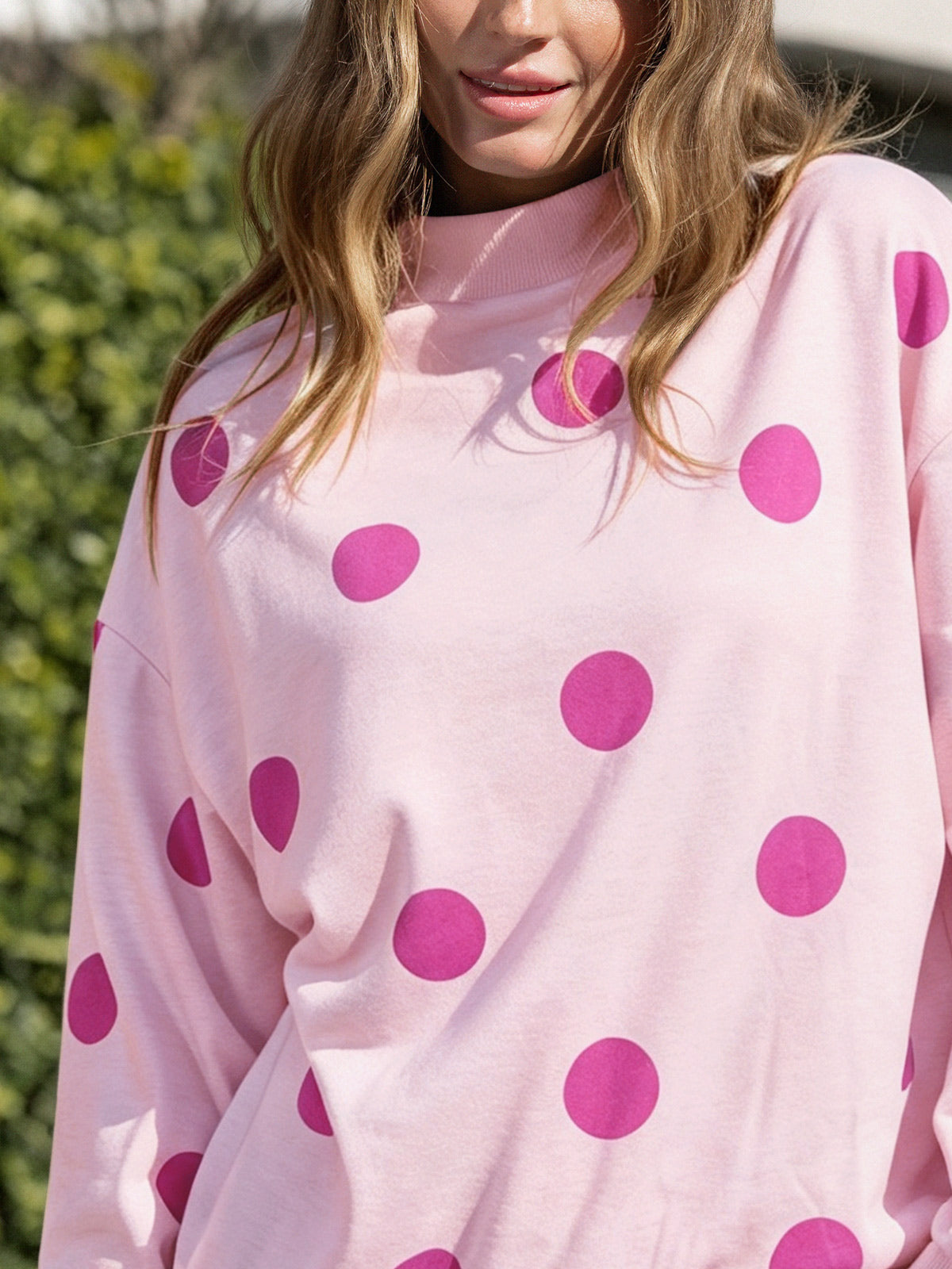 Mock Neck Long Sleeve Polka Dot Sweatshirts - Fisoew