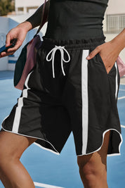 Fisoew Women's Black Baggy Cargo Workout Running Athletic Yoga Shorts - Fisoew