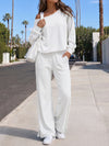 Off-Shoulder Crop Top With Wide-Leg Pants Set - Fisoew