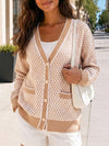V Neck Button Knit Cardigan - Fisoew
