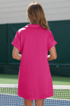 Womens Rose Red Collared V Neck Dresses Fisoew - Fisoew