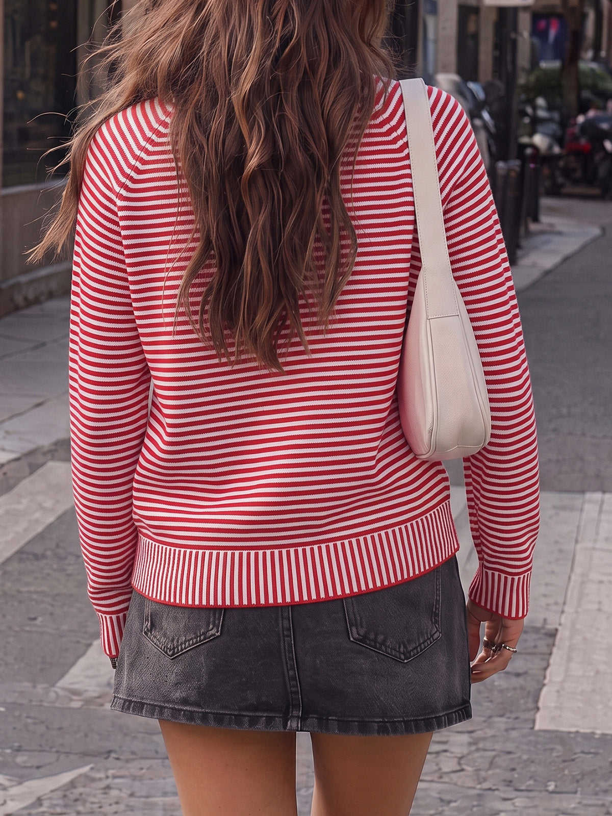 Striped Half-Zip Knit Crop Pullovers - Fisoew