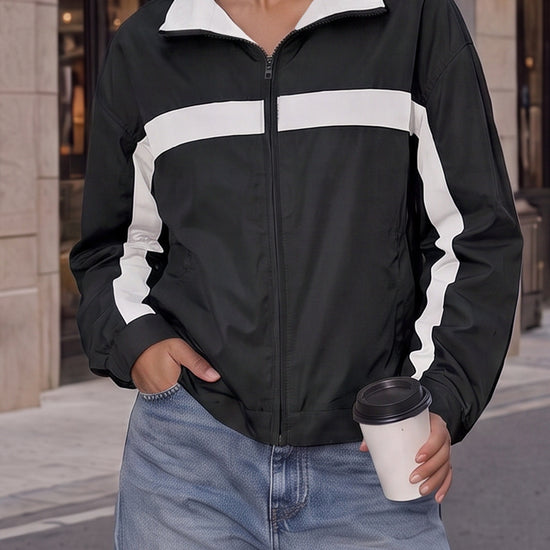 Lightweight Crop Color Block Jacket - Fisoew