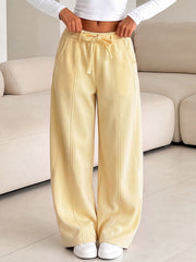 Drawstring Solid Wide Leg Pants