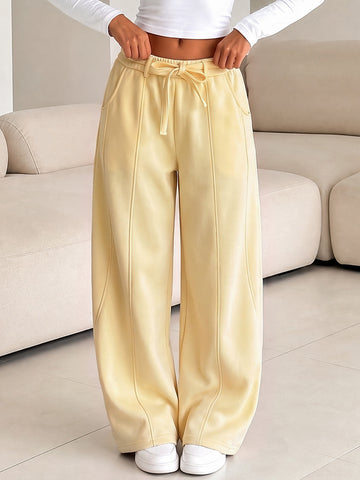 Drawstring Solid Wide Leg Pants