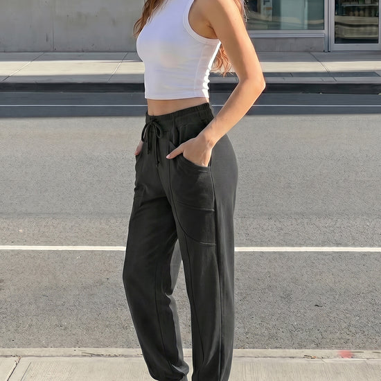 Drawstring Waist Elastic Cuff Joggers - Fisoew