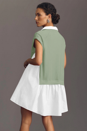 Fisoew Women's Green Oversized Patchwork Mini Dress