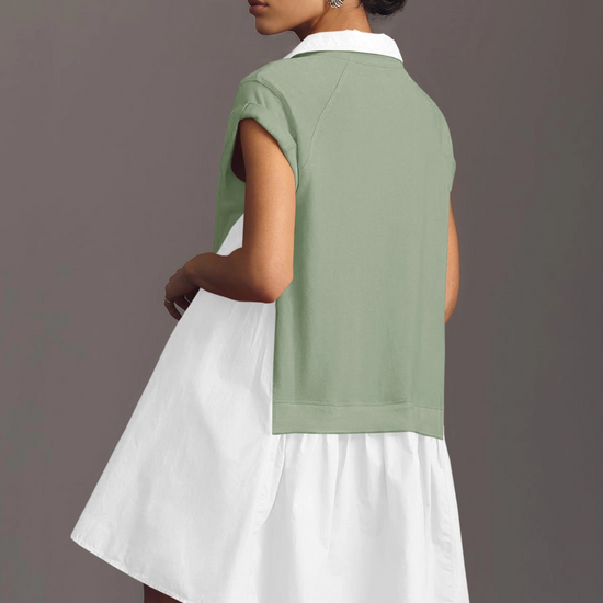 Fisoew Women's Green Oversized Patchwork Mini Dress - Fisoew