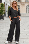 Fisoew Women‘s Black 2 Piece Loose Workout Tracksuit Sets - Fisoew