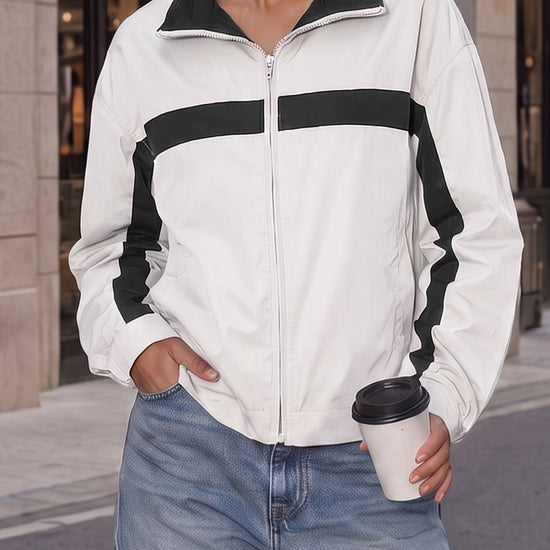 Lightweight Crop Color Block Jacket - Fisoew