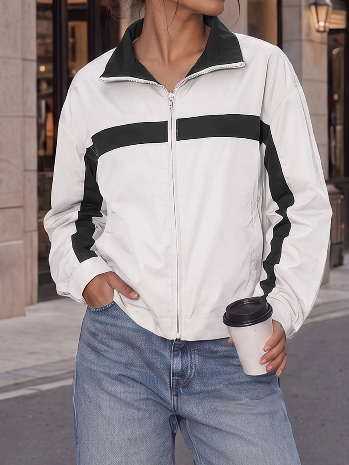 Lightweight Crop Color Block Jacket - Fisoew