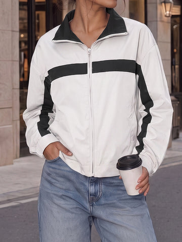 Lightweight Crop Color Block Jacket - Fisoew