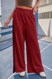 Fisoew Women's Burgundy Baggy Elastic Wide Leg Pants - Fisoew
