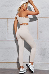 Fisoew Women's Grey High Waisted Leggings Workout Sets