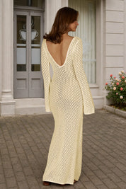 Fisoew Women's Off-white Long Sleeve Sexy Bodycon Summer Knit Dresses - Fisoew