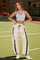 Women's Apricot Drawstring Elastic Contrast Color Pants Fisoew - Fisoew