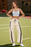 Women's Apricot Drawstring Elastic Contrast Color Pants Fisoew - Fisoew