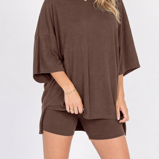 Oversized T-Shirt With Biker Short Lounge Sets - Fisoew