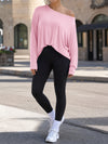 Off Shoulder Solid Long Sleeve T-Shirts - Fisoew