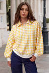 Plaid Print Lapel Neck Crop Sweatshirts