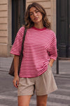 Round Neck Striped Short Sleeve Crop T-shirts