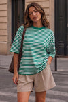 Round Neck Striped Short Sleeve Crop T-shirts