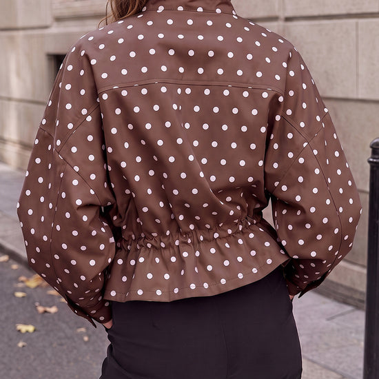 Zip Up Polka Dot Drwatring Jackets - Fisoew