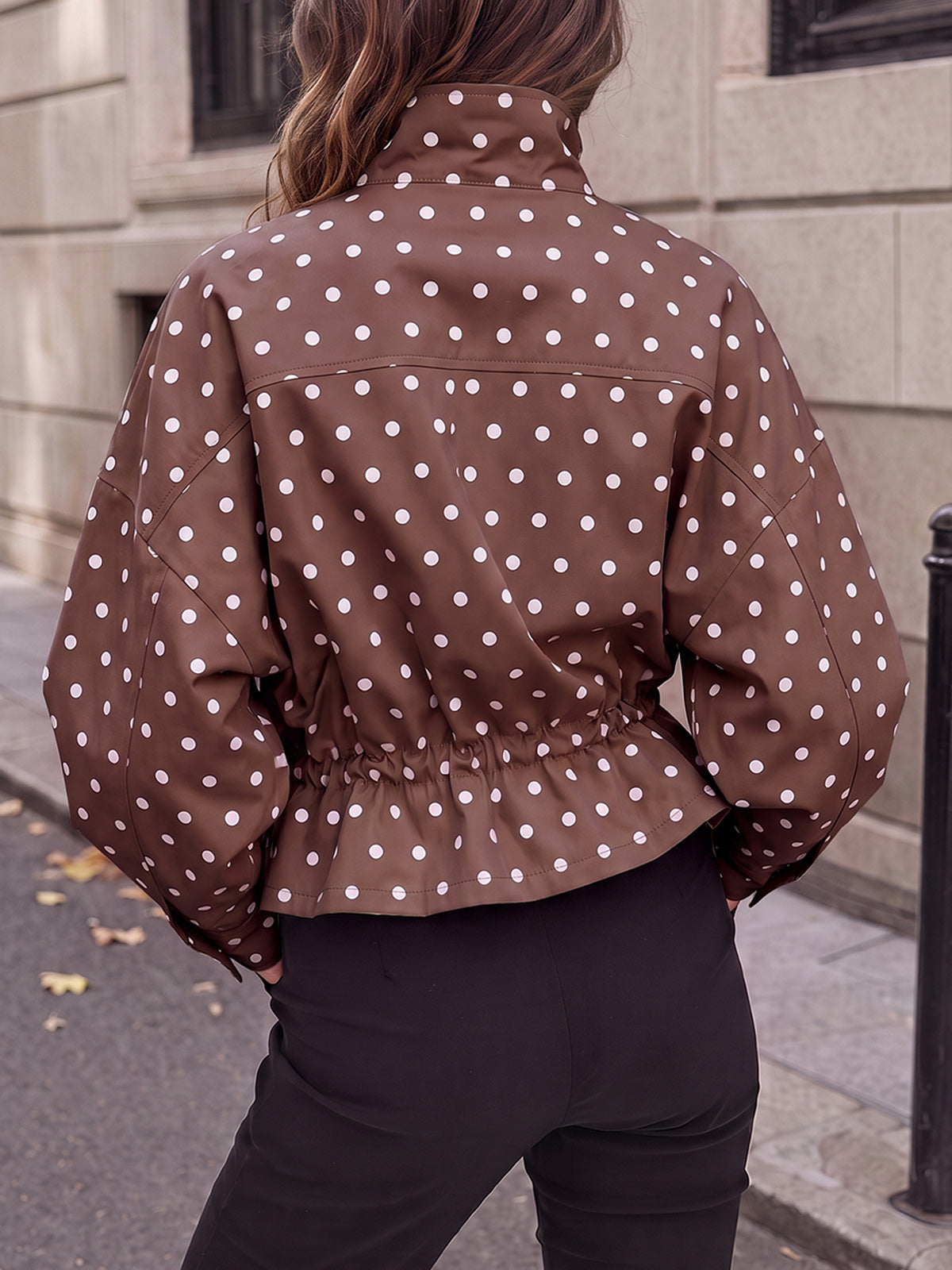 Zip Up Polka Dot Drwatring Jackets - Fisoew