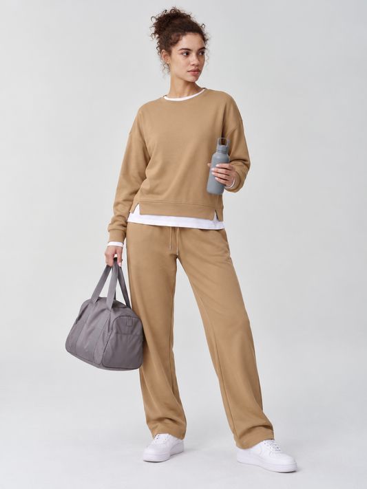 Layered Sweatshirt With Solid Pants Sets