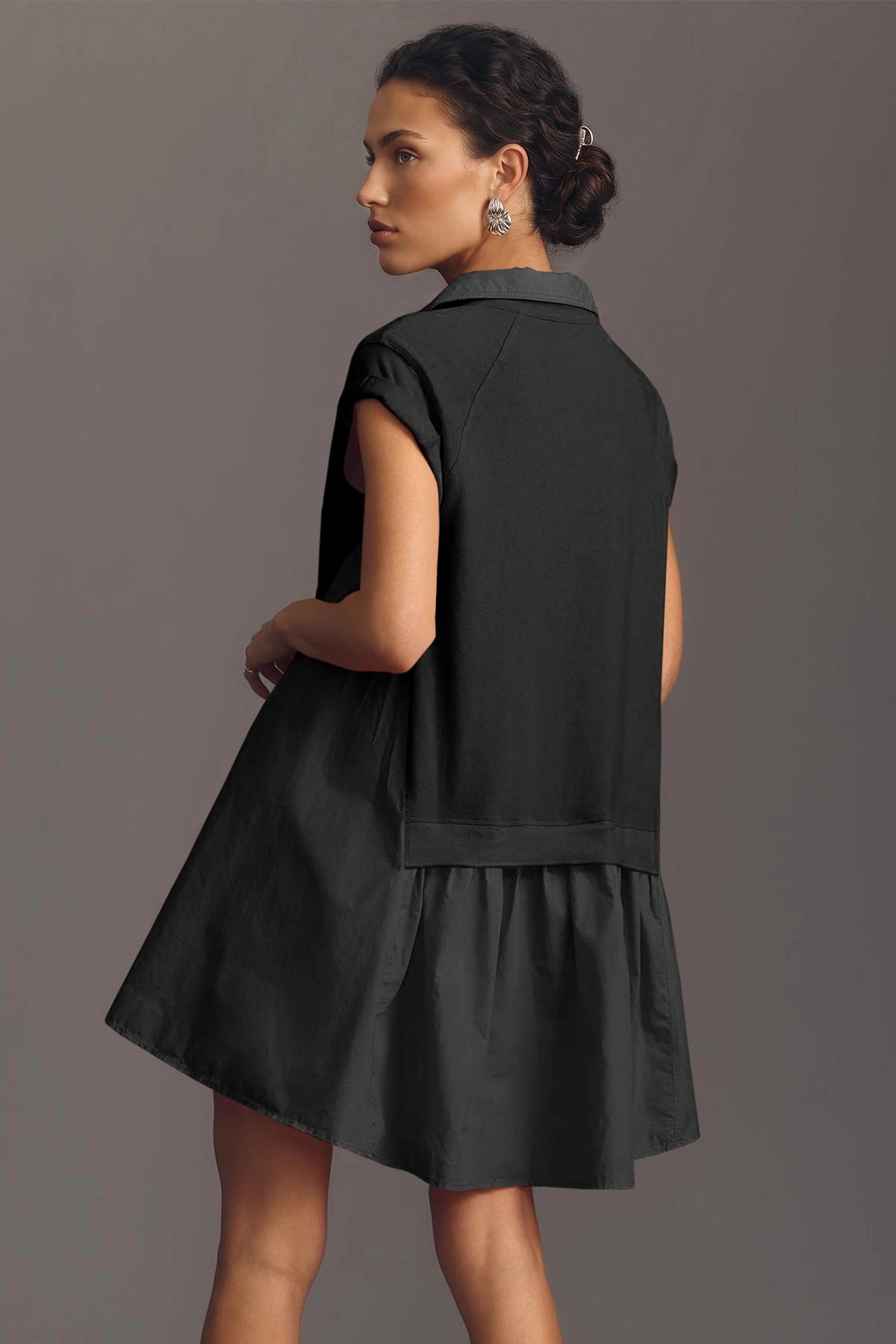 Fisoew Women's Black Oversized Patchwork Mini Dress - Fisoew
