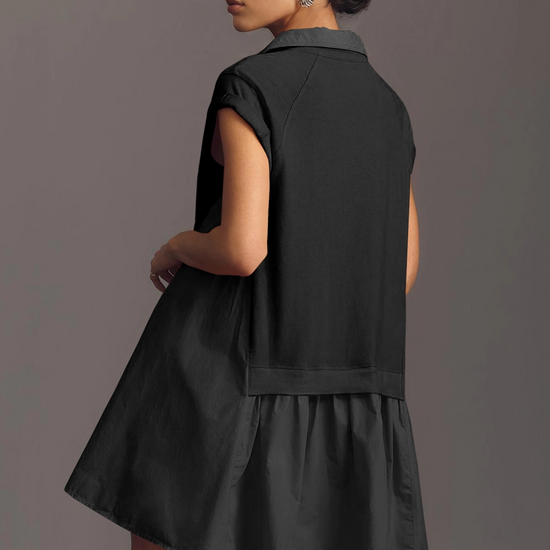 Fisoew Women's Black Oversized Patchwork Mini Dress - Fisoew