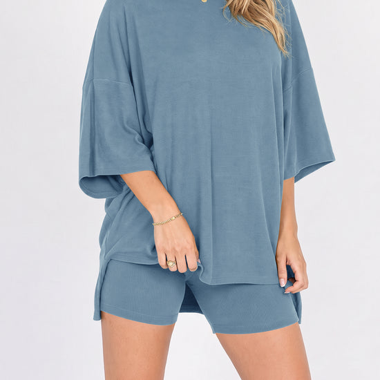 Oversized T-Shirt With Biker Short Lounge Sets - Fisoew