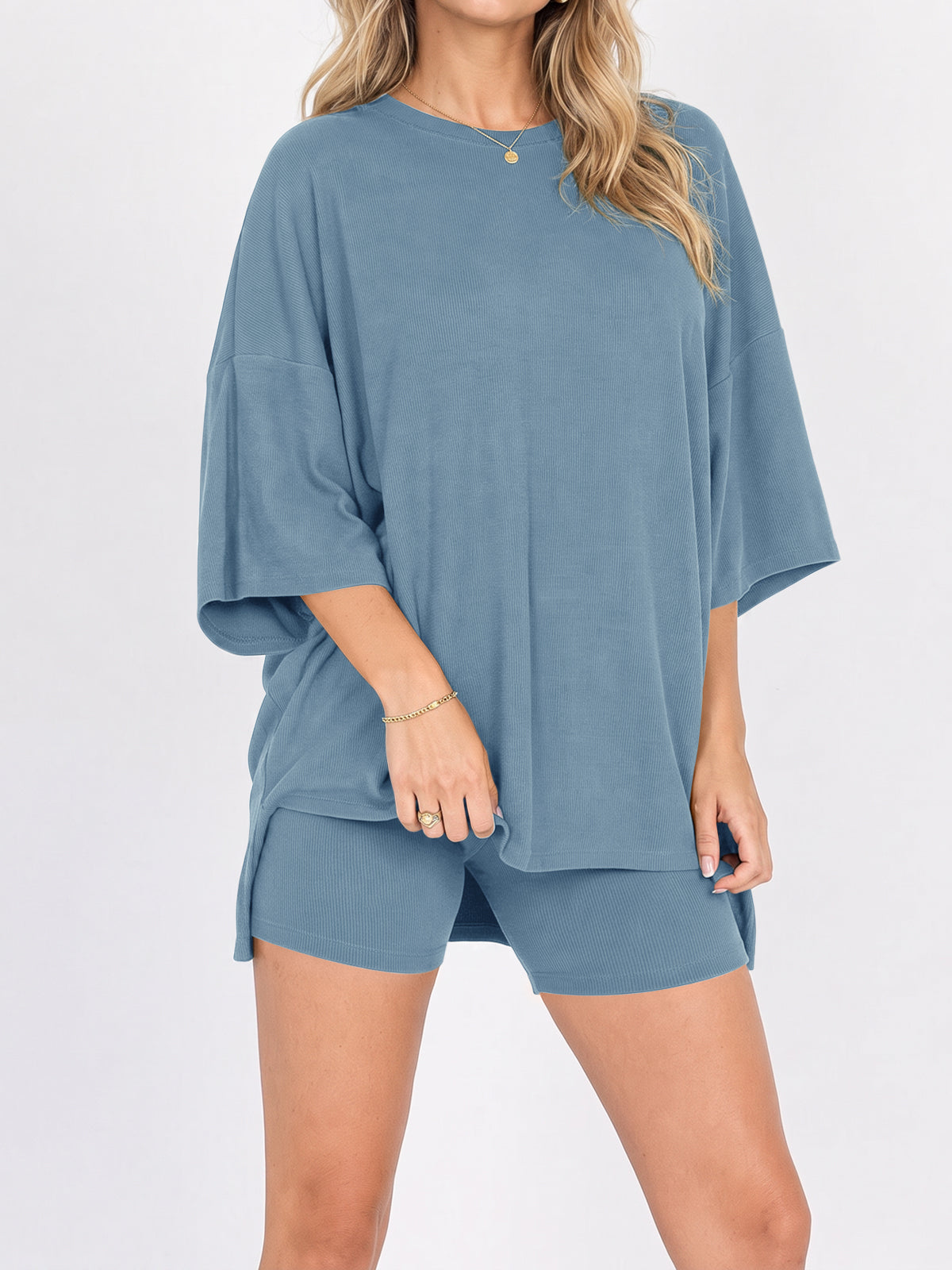 Oversized T-Shirt With Biker Short Lounge Sets - Fisoew